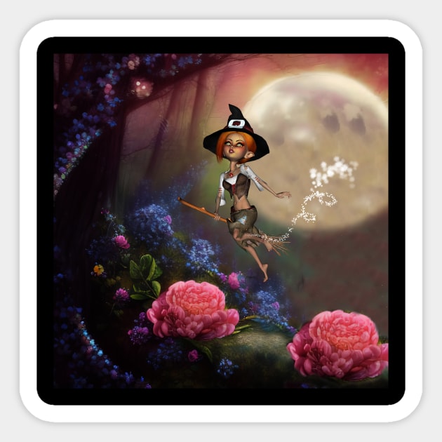 Cute little witch flying with a broom Sticker by Nicky2342